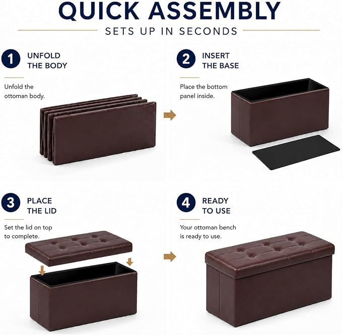 ALASDO 30 Inch Folding Storage Ottoman Bench - Image 4