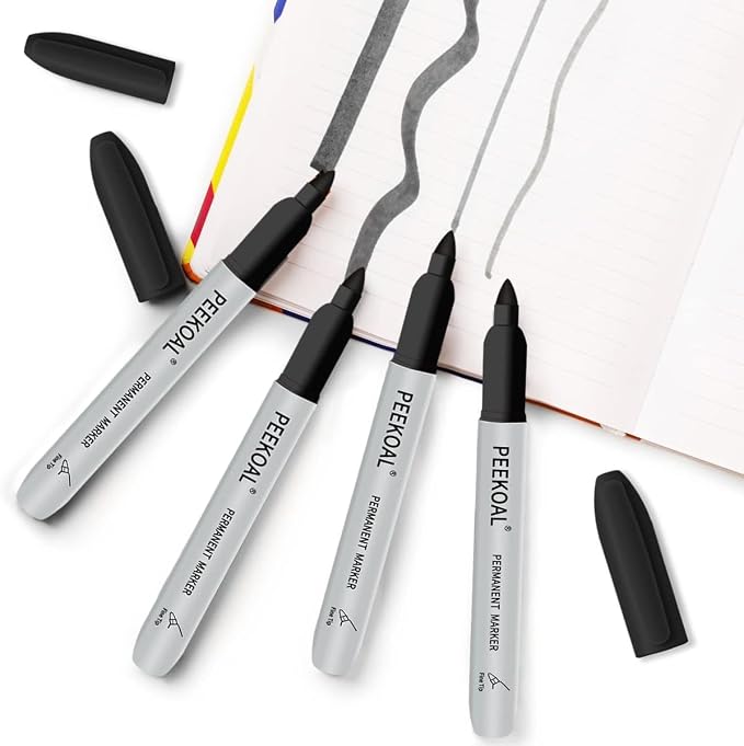 Black Permanent Markers, 12 Pack Fine Tip, Quick Dry Marking Pens | Resists - Image 6