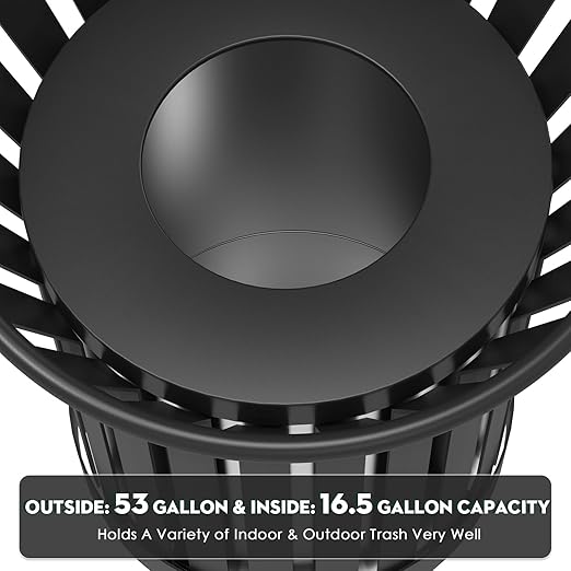 27.6IN Round Large Outdoor Trash Can, Heavy Duty Metal Slatted Garbage Can Outdoor, All Weather Resistant Commercial Garbage Cans, Waste Receptacle in Park, School, Beach, Patio Black-DeskLoop Office