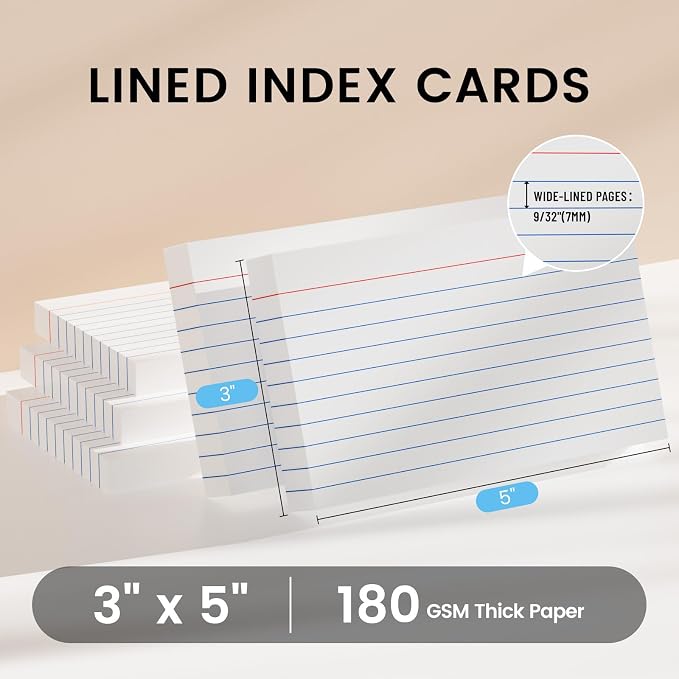 Index Cards 3x5 Inch, Flash Cards, Ruled Lined White Note Cards Paper - Image 2