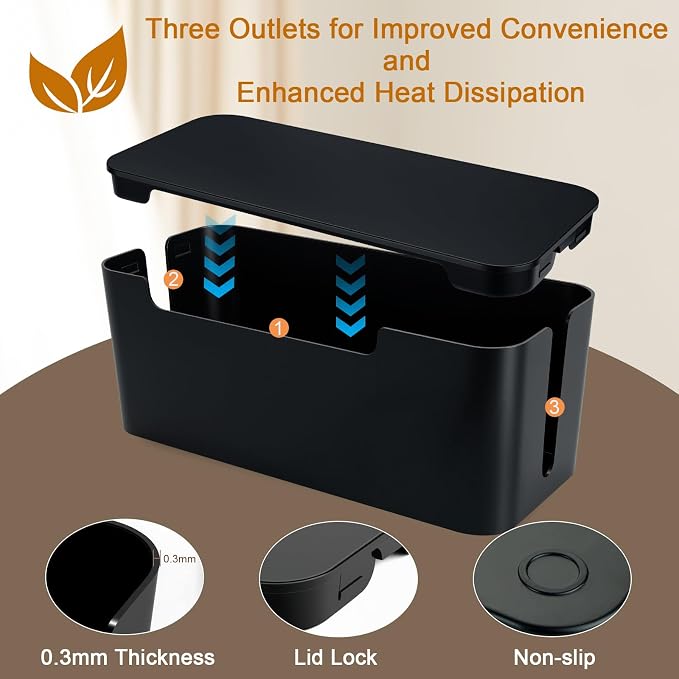 Eichzer Cable Management Box, Premium Cord Organizer Box to Hide Surge - Image 4