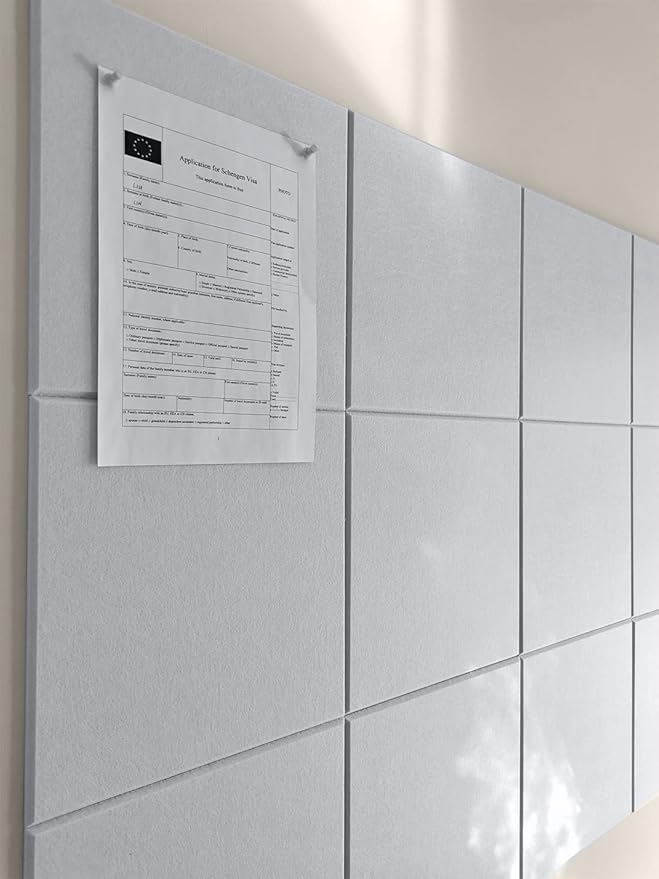 Large Cork Board Alternative - 12-Pack Felt Wall Tiles with Safe Removable Adhesive Tabs, Cork Wall Tiles Bulletin Board Home Office Essentials - Gray White-DeskLoop Office