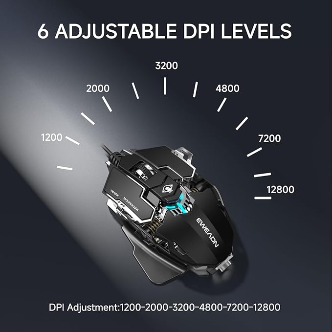 EWEADN G5 Wired Gaming Mouse, Ergonomic RGB Computer Mouse, 12800 Adjustable DPI, 9 Programmable Macro Buttons with Rapid Fire Key Compatible for PC/Laptop/Windows-Black&White-DeskLoop Office
