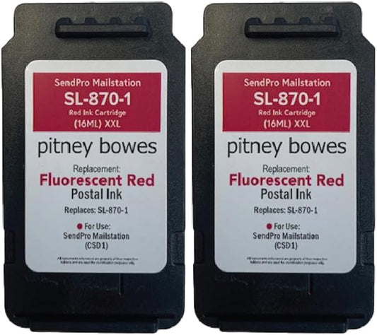 AMERICAN MAILING SOLUTIONS INC. | 2-Pack | PB SL-870-1 (*16ML) XXL Red Ink Cartridge Replacement for The PB SendPro Mailstation Series Postage Meter (CSD1)-DeskLoop Office