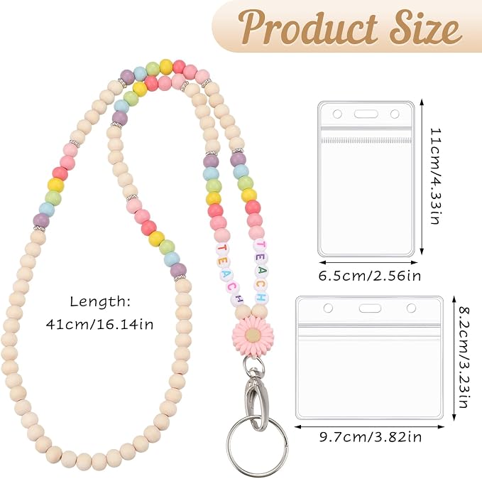 Teacher Lanyard for ID Badges Wooden Beaded Lanyard - Image 2