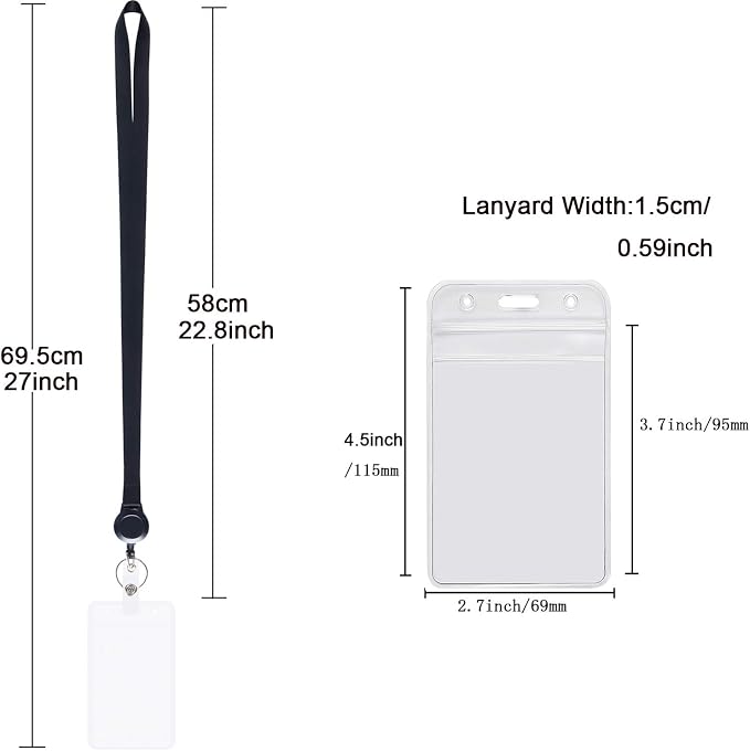 4Pack Black Lanyards with Retractable Reel and Vertical ID Badge Holder | - Image 2