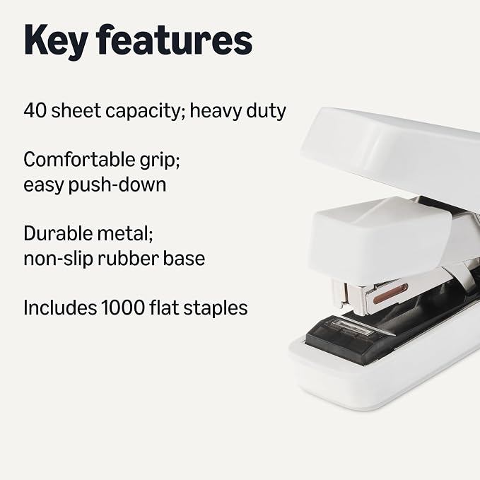 Amazon Basics Office Heavy Duty Stapler, Flat Clinch, Effortless, 40 Sheet - Image 2