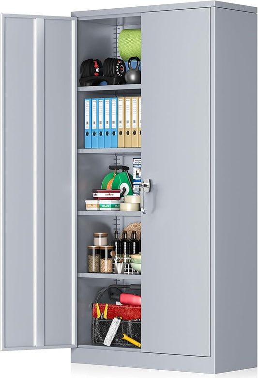 INTERGREAT Garage Storage Cabinets with Doors and Shelves, 72" Steel Tool Locking Cabinet, Metal Storage Cabinet for Home Office, Warehouse, School (Cement Grey)-DeskLoop Office
