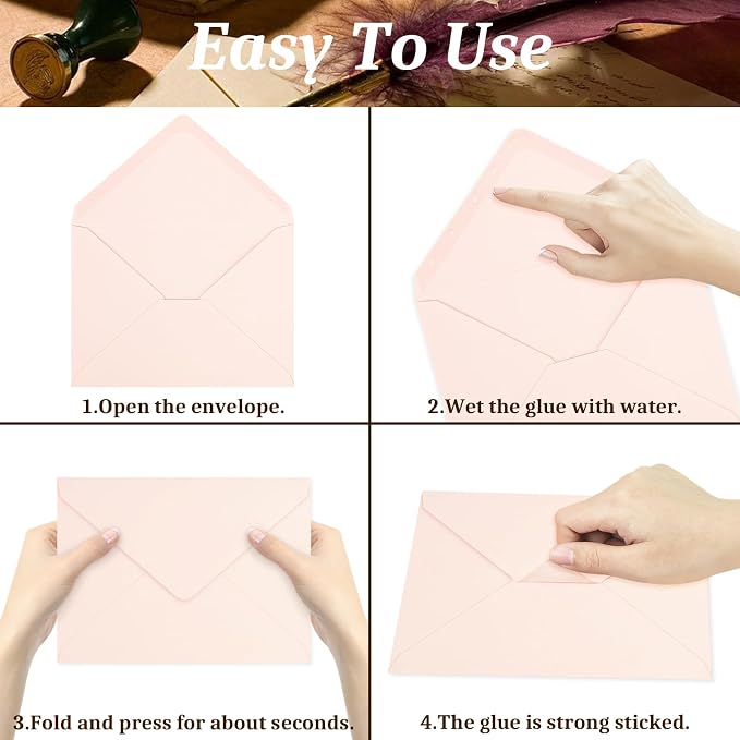 200 Pack A7 Envelopes, Blush Pink Greeting Card Envelopes Self Seal, 5.24 x - Image 4