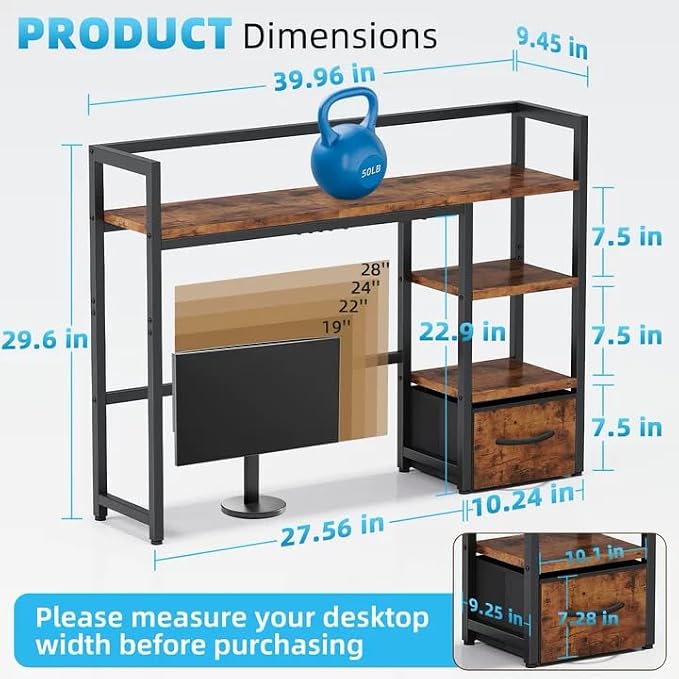 Marbrasse Desk Shelf with Drawer, Wooden Desktop Bookshelf Storage Rack - Image 3