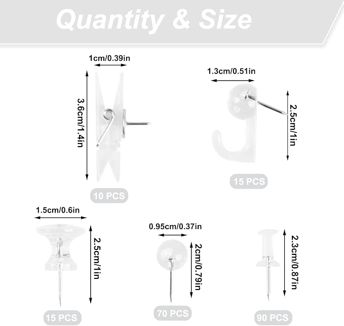 Push Pins Set, 5 Types Pushpins Thumbtacks - Image 2