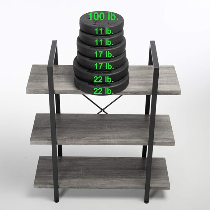 HSH 3-Shelf Bookcase, Rustic Gray 3 Tier Bookshelf, Vintage Industrial Wooden and Metal Display and Storage Bookshelves Tower for Home Office Livingroom Bedroom Light Grey Oak-DeskLoop Office