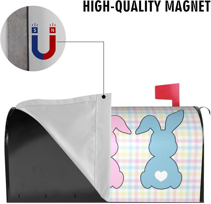 Cute Easter Bunny Mailbox Covers, Colourful Buffalo Plaid Rabbit Decorations - Image 5