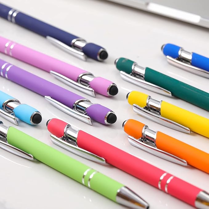 Ballpoint Pen with Stylus Tip, Soft Touch Click Metal Pen, 1.0mm Medium Point, Black Ink, 12 Count(Yellow)