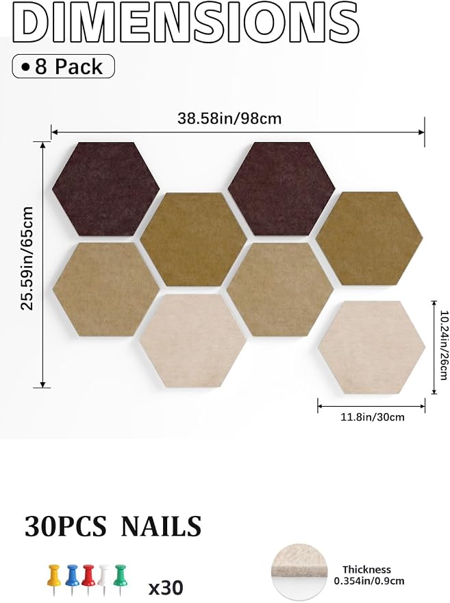 8 Pack Hexagon Felt Bulletin Board Tiles - Image 3