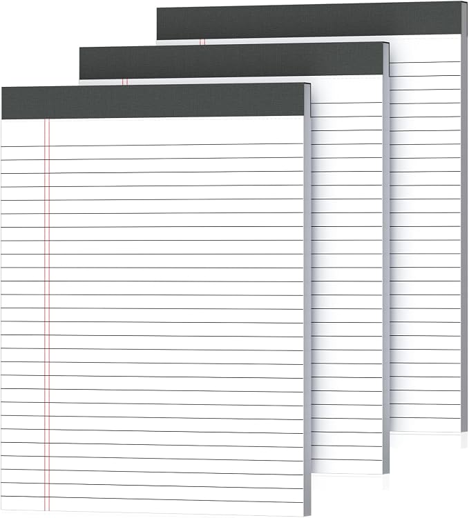 3 Pack White Legal Pads 8.5 x 11 Inch, Wide Ruled Notepads Lined Memo Note Pads by Unknown
