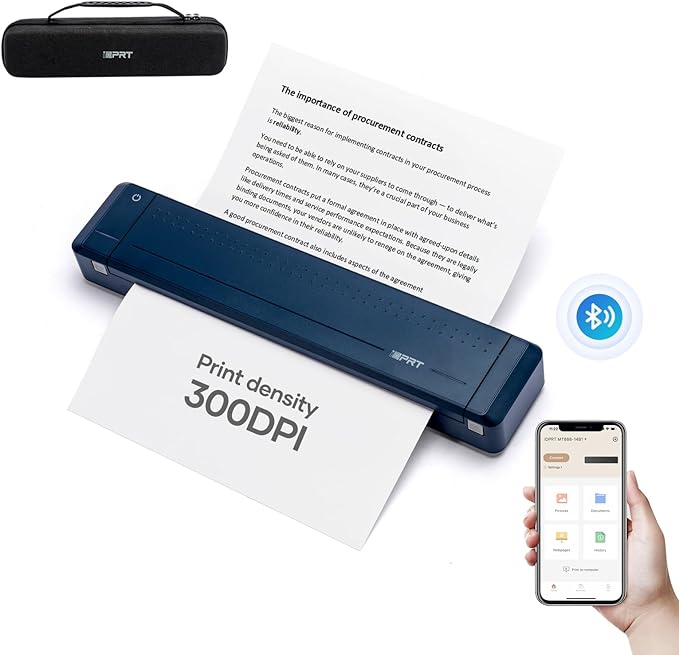 iDPRT MT888 Portable Thermal Printer Wireless for Travel,Support 8.5" X 11" US Letter Compatible with iOS, Android & Laptop,Bluetooth Mobile Inkless Printer with Case, Blue-DeskLoop Office