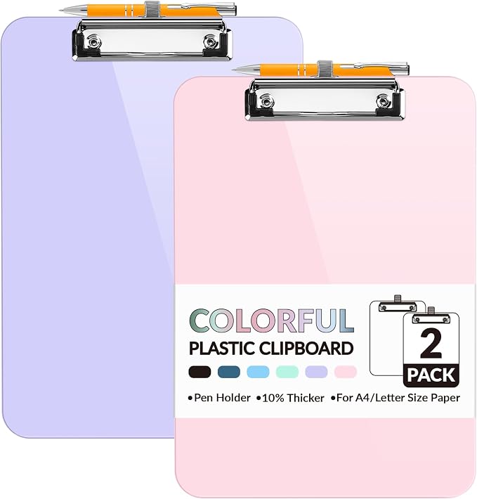 Sooez Plastic Clipboard with Pen Holder, Clip Boards 8.5x11 with Low Profile by Sooez