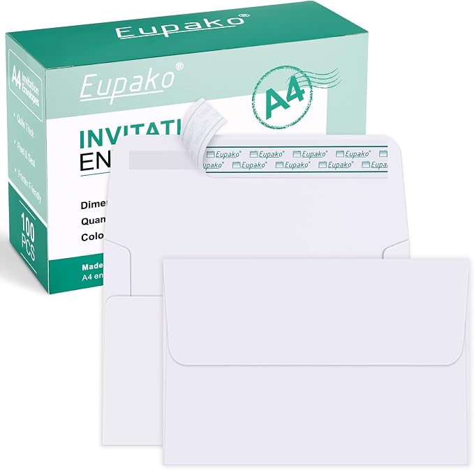 Eupako A4 White Photo Envelopes 4x6, 100 Pack Self Seal Envelopes by Eupako