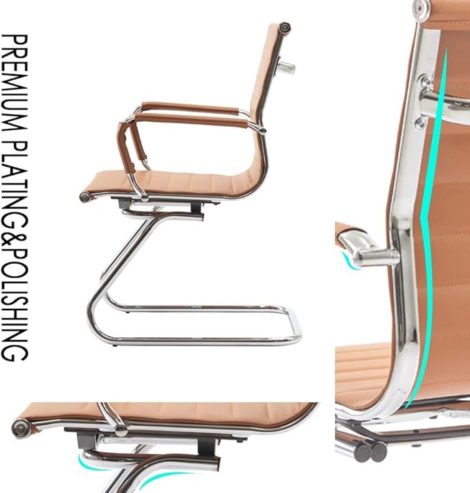 Office Desk Chair Set of 8,No Wheels PU Leather Computer Chairs Mid Back Guest Chairs with Seld Base for School/Reception/Conference/Waiting Room,Terracotta-DeskLoop Office