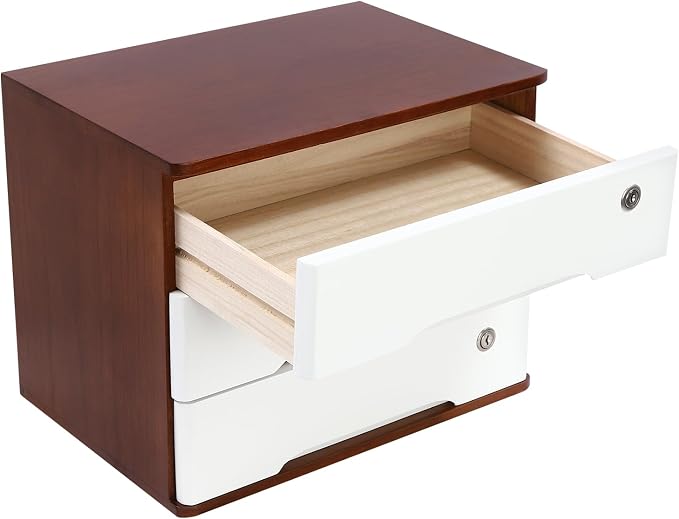 Lockable Desk Organizer Wooden Desktop Drawers Office Flat Files Storage Box - Image 9