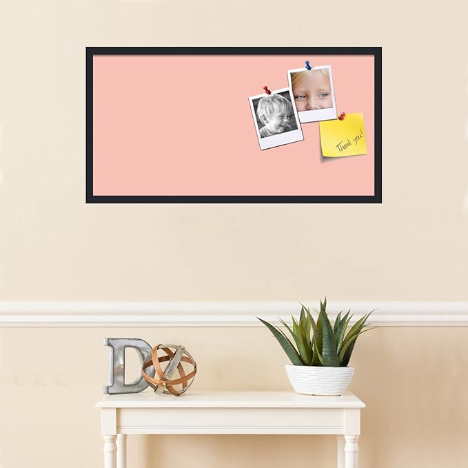 PinPix 36x18 Inch Cork Bulletin Board. This Decorative Framed Pin Board Comes with Pink Pastel Design and a Satin Black Frame. Ideal for Home Office Decor or Message Board (PinPix-1813)-DeskLoop Office