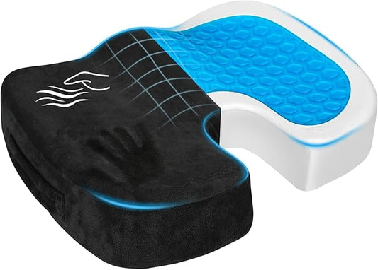 Gel Seat Cushion for Car Office - Memory Foam Pain Relief Chair Pillow Cushions - Tailbone Sciatica Coccyx Butt Lumbar Support Pad for Sitting Driving Traveling, Velvet, Black-DeskLoop Office