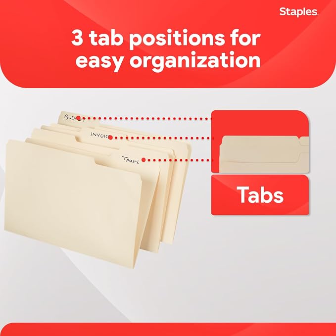 Staples Recycled File Folders, Legal Size, 1/3‑Cut Tabs, 30% Recycled Paper - Image 5