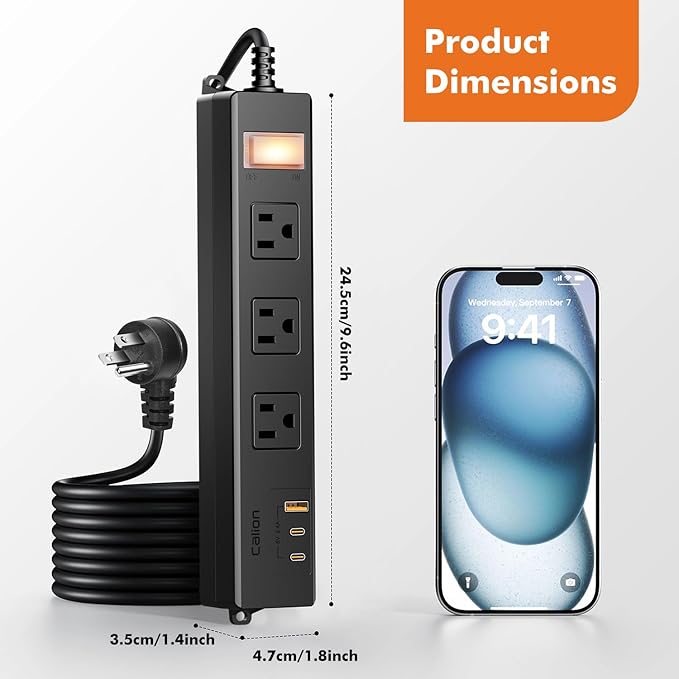 IPX6 Outdoor Power Strip Weatherproof, Waterproof Surge Protector with 3 Wide Outlet with 1A2C USB Ports, 15FT Long Extension Cord, Wall Mountable for Outside Decorations and More UL Listed(Black)-DeskLoop Office
