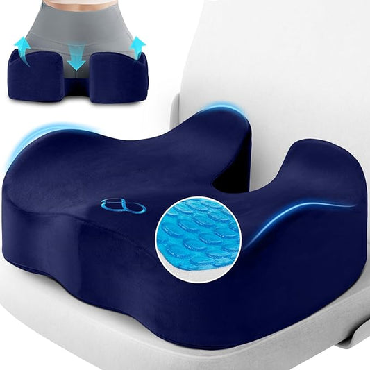 Seat Cushion, Gel Chair Cushions, Office Chair Cushions, Anti-Slip Bottom & Removable Cover Tailbone Pain Relief Cushion, Memory Foam Seat Cushion, 5.28 in Thick (Blue)-DeskLoop Office