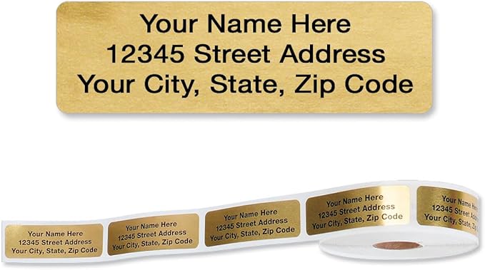 Personalized Return Address Labels, Roll of 250 Gold Foil Self-Adhesive Labels by ColorfulImages