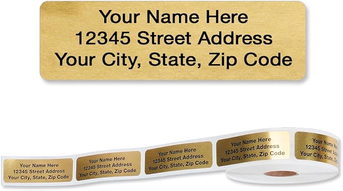 Personalized Return Address Labels, Roll of 125 Gold Foil Self-Adhesive Labels by ColorfulImages