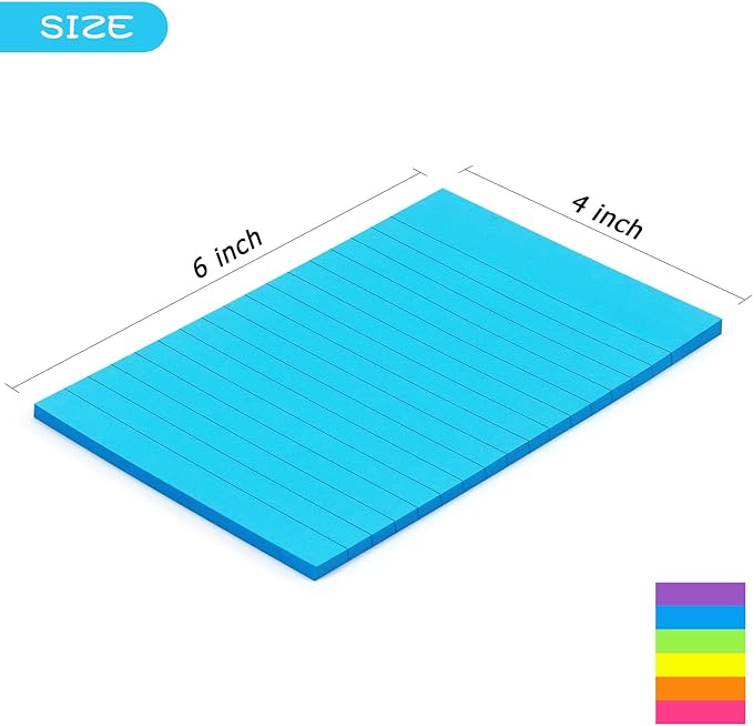 Early Buy Lined Sticky Notes with Lines 4x6 Self-Stick Notes 6 Bright Color 6 Pads, 45 Sheets/Pad-DeskLoop Office