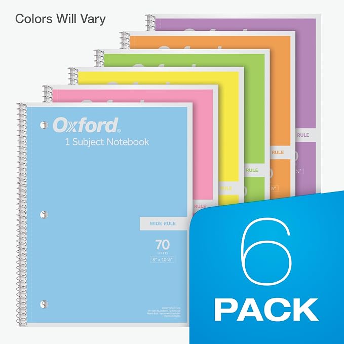 Oxford Spiral Notebooks, 6 Pack, 1 Subject, Wide Ruled Notebooks - Image 7