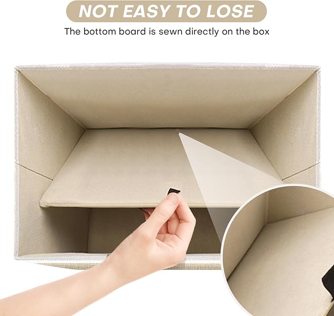 Large 22 Quart Linen Fabric Foldable Storage Bin Cube Organizer Basket with Flip-Top Lid & Handles, Clothes Blanket Box for Home, Office, Closet, Beige & White, 4 Pack 14.6 x 9.5 x 9.5”-DeskLoop Office