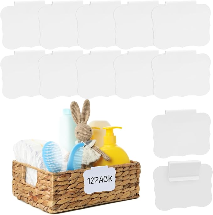 12pcs White Basket Labels Removable PVC Labels | Clip On by Unknown