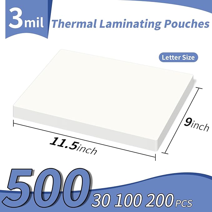 3 Mil Laminating Sheets 500 Packs, Thermal Laminating Pouches Holds 8.5" x 11" Sheets, Clear Laminator Plastic Paper 9 x 11.5 Inches - Rounded Corner Letter Size-DeskLoop Office