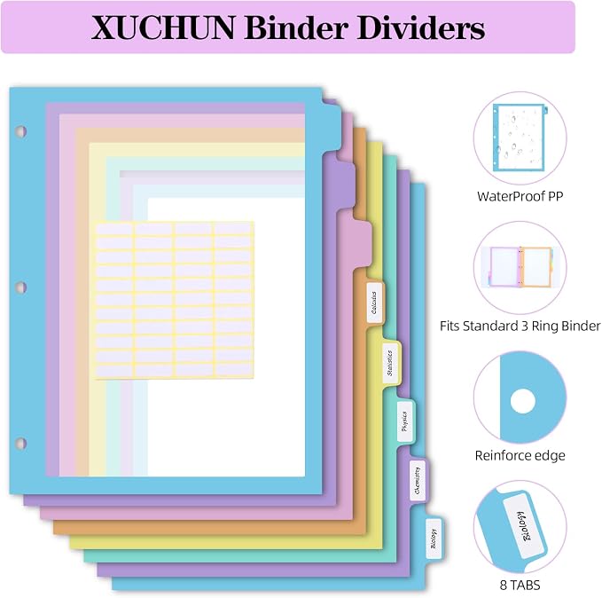 48Pcs/6 Set 8 Tab Dividers, for 3 Ring Binder, Letter Size - Image 6