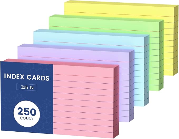 Colored Index Cards 3x5, 5 Colors Flash Cards by Aidunmis