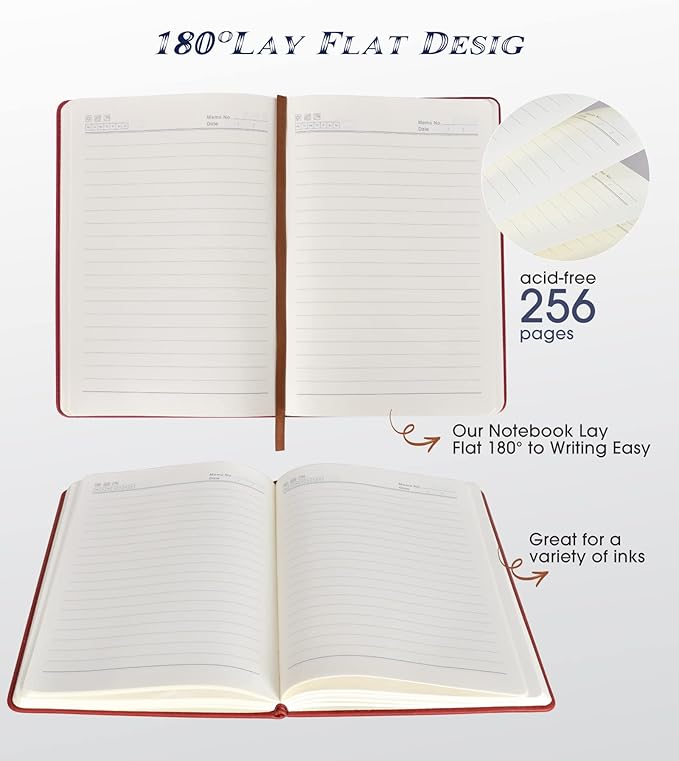 Lined Journal Notebook for Women Men,256 Pages A5 Hardcover Leather Journals for Writing,Travel,Business,Work & School,College Ruled Notebooks for Note Taking,Diary Notepad 5.7"×8.3"-DeskLoop Office