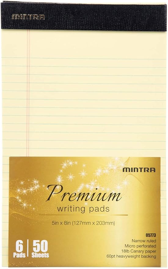 Mintra Office Legal Pads - ((PREMIUM CANARY 6pk, 5in x 8in, NARROW RULED))-DeskLoop Office