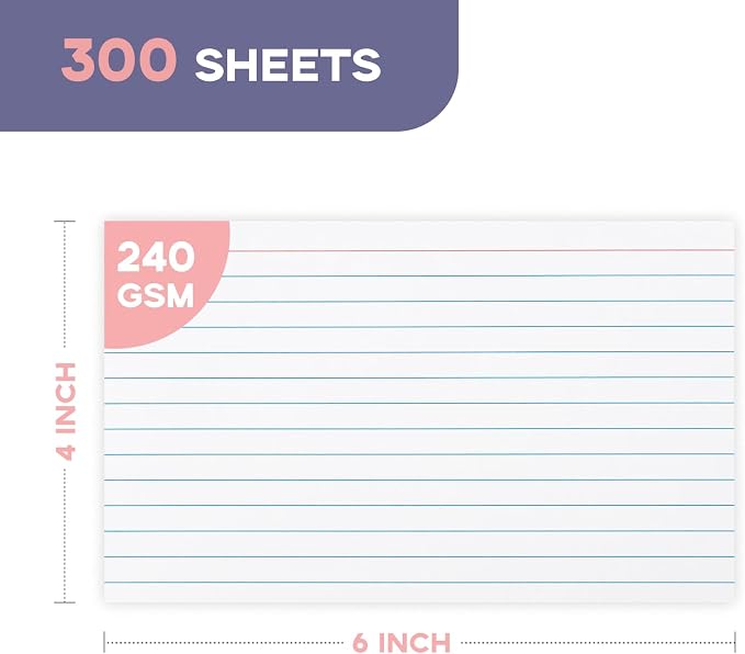 4x6 Heavy Weight Lined Note Cards 300 Pack- Goefun 240GSM/90LB White Index - Image 2