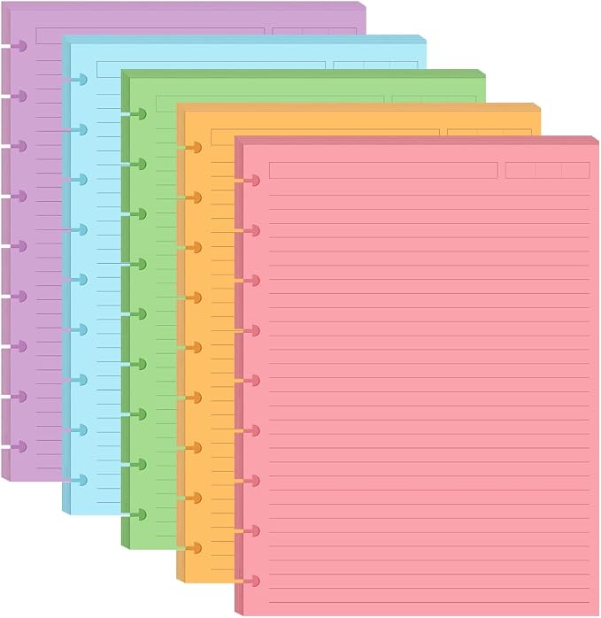 9-Disc Discbound 5 Colorful Line Paper Pre-punched Happy Planners Inserts by Yaridar