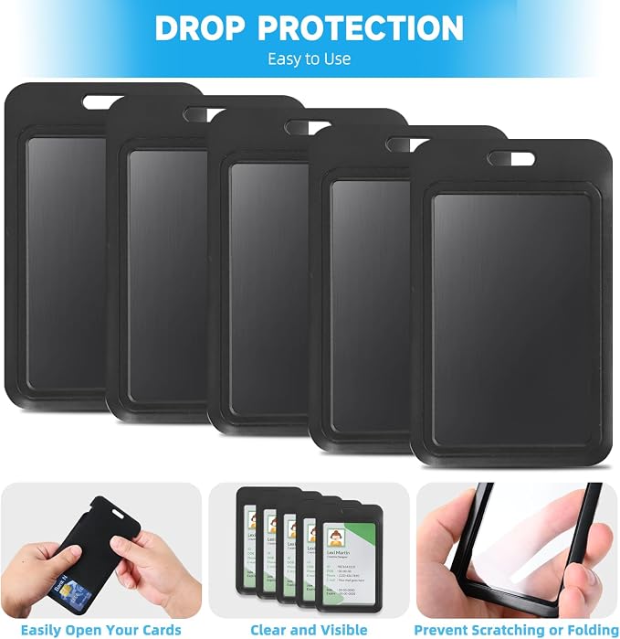 5 Pcs ID Badge Holder, Vertical Key Name Card Protector, Hard Plastic Cover - Image 2