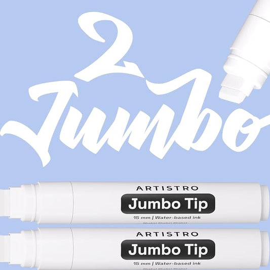 ARTISTRO 2 White Acrylic Paint Markers - 15mm Jumbo-Tip Paint Pens - Perfect by ARTISTRO