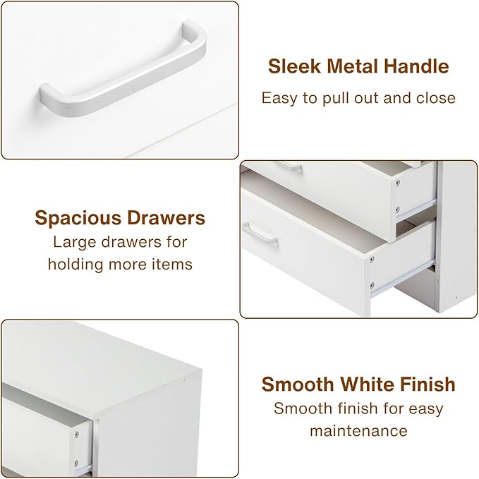 Karl home White 3 Drawer Dresser for Bedroom, Small Nightstand Modern Storage Chest of Drawer Wooden Side Table End Table for Bedroom, Living Room, Reception Room-DeskLoop Office