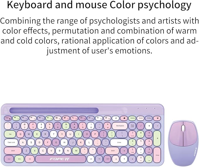 FOPETT Wireless Keyboard and Mouse Combo, 100 Keys Full-Sized 2.4 GHz Round Keycap Colorful Keyboards, USB Receiver Plug and Play, for Windows, Mac, PC, Laptop, Desktop (Purplecolorful)-DeskLoop Office