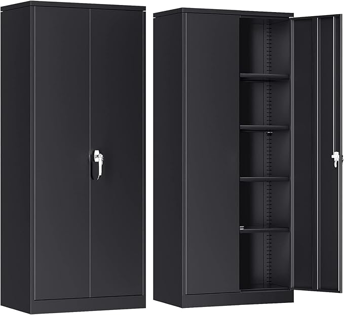 INTERGREAT Black Metal Storage Cabinet with Lock, 72" Tall Lockable Garage Storage Cabinet with Doors and Shelves, Cabinets for Home Office, Warehouse-DeskLoop Office