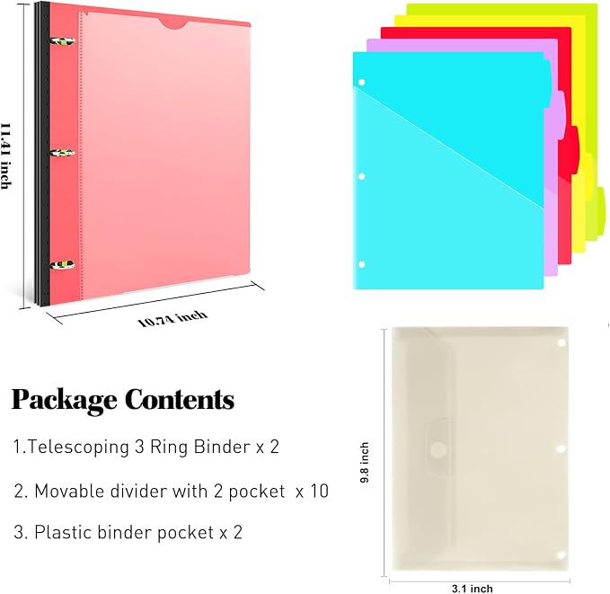 INFUN 1 Inch Telescoping Project Organizer Binder-2PCS, 13 Pocket, Customizable - Image 2