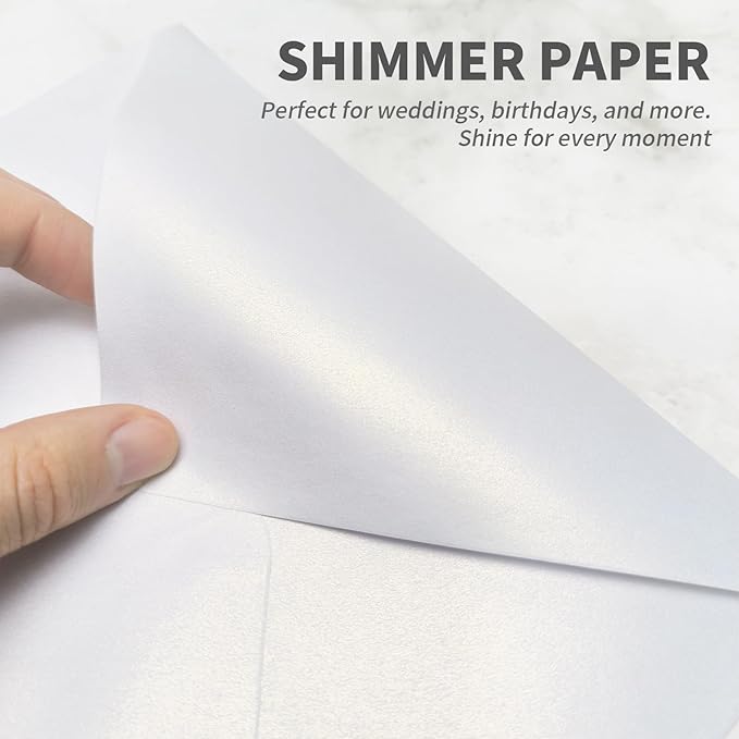 YINUOYOUJIA 50 PCS Pearl white Envelopes A7, 5 x 7 white Shimmer Envelopes - Image 4